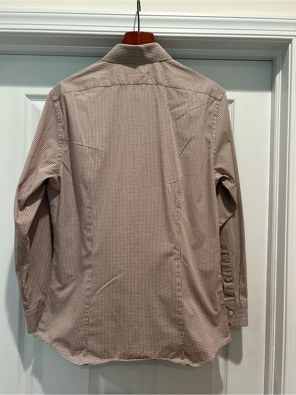 Banana Republic Men's Long Sleeve Micro-Check Shirt Tan & White athletic fit Med